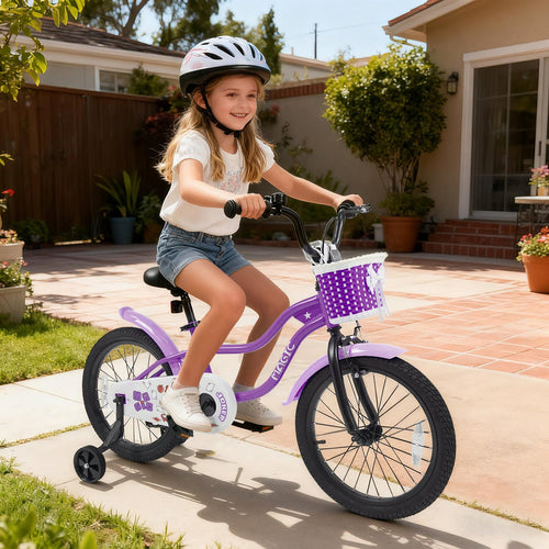 18 Inch Kids Bike with Training Wheels for Aged 3-8 Years Old - Magic Purple, Purple