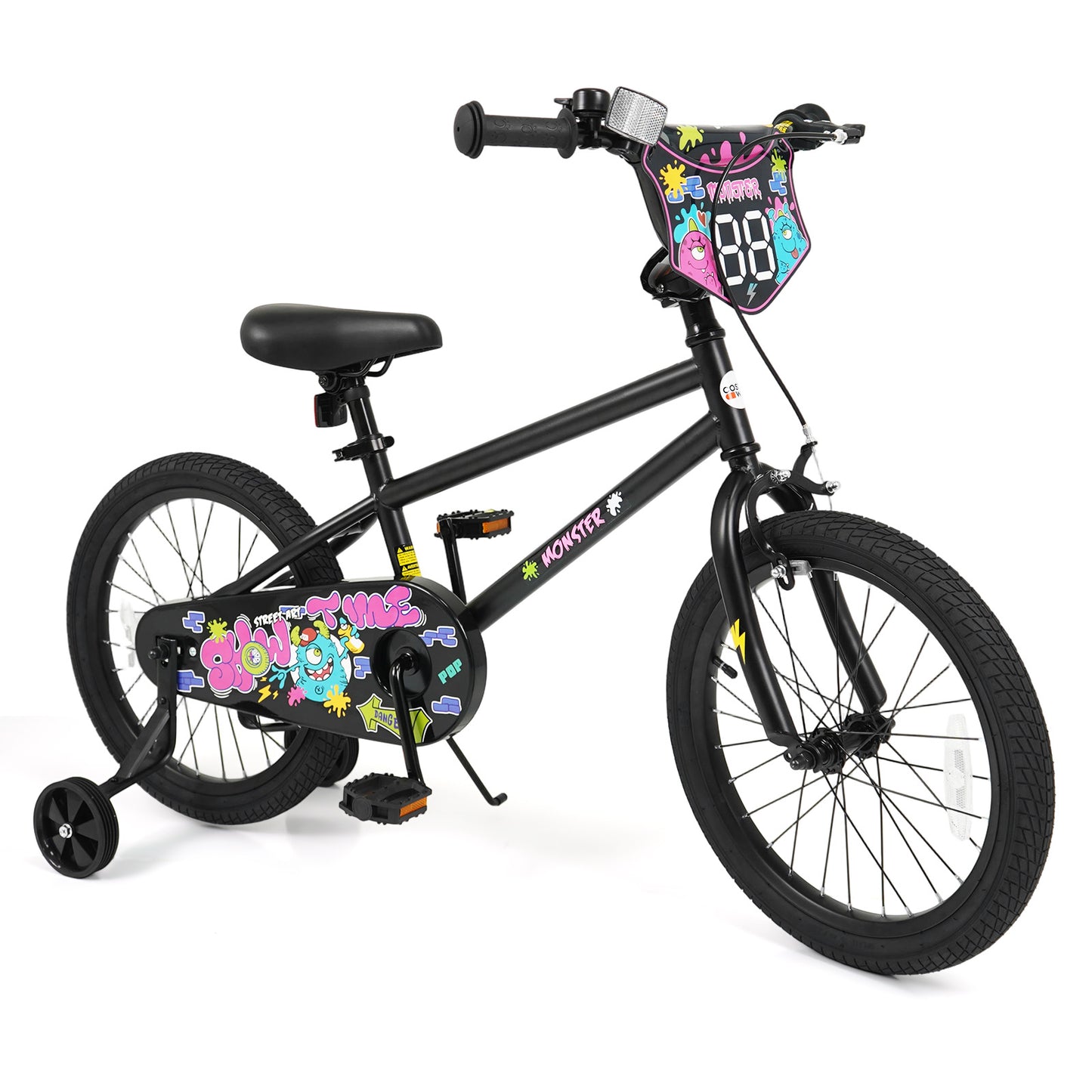 18 Inch Kids Bike with Training Wheels for Ages 4-8 Years Old Black- Street Art Time, Black Kids Bike Black at Gallery Canada