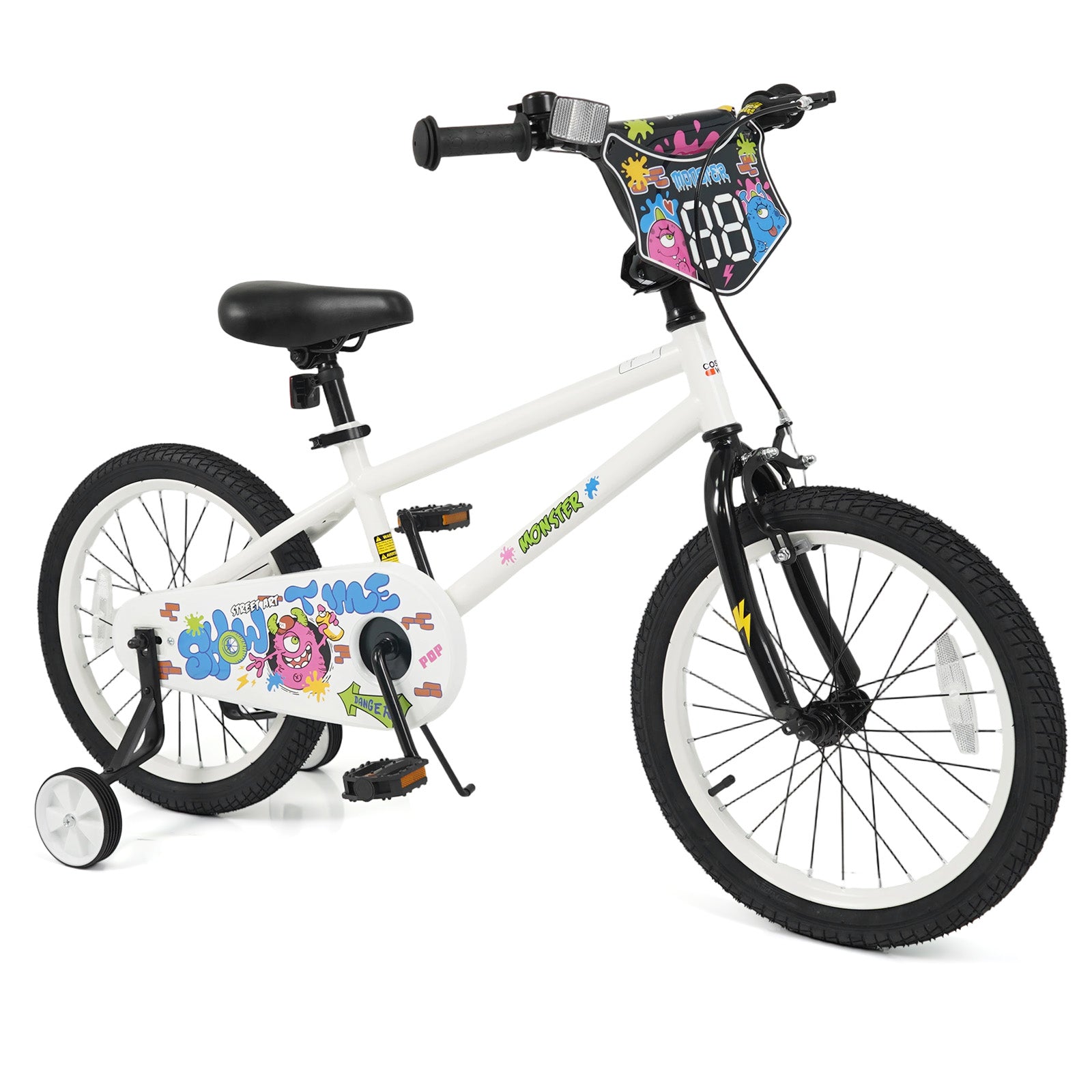 18 Inch Kids Bike with Training Wheels for Ages 4-8 Years Old White- Street Art Time, White Kids Bike White at Gallery Canada