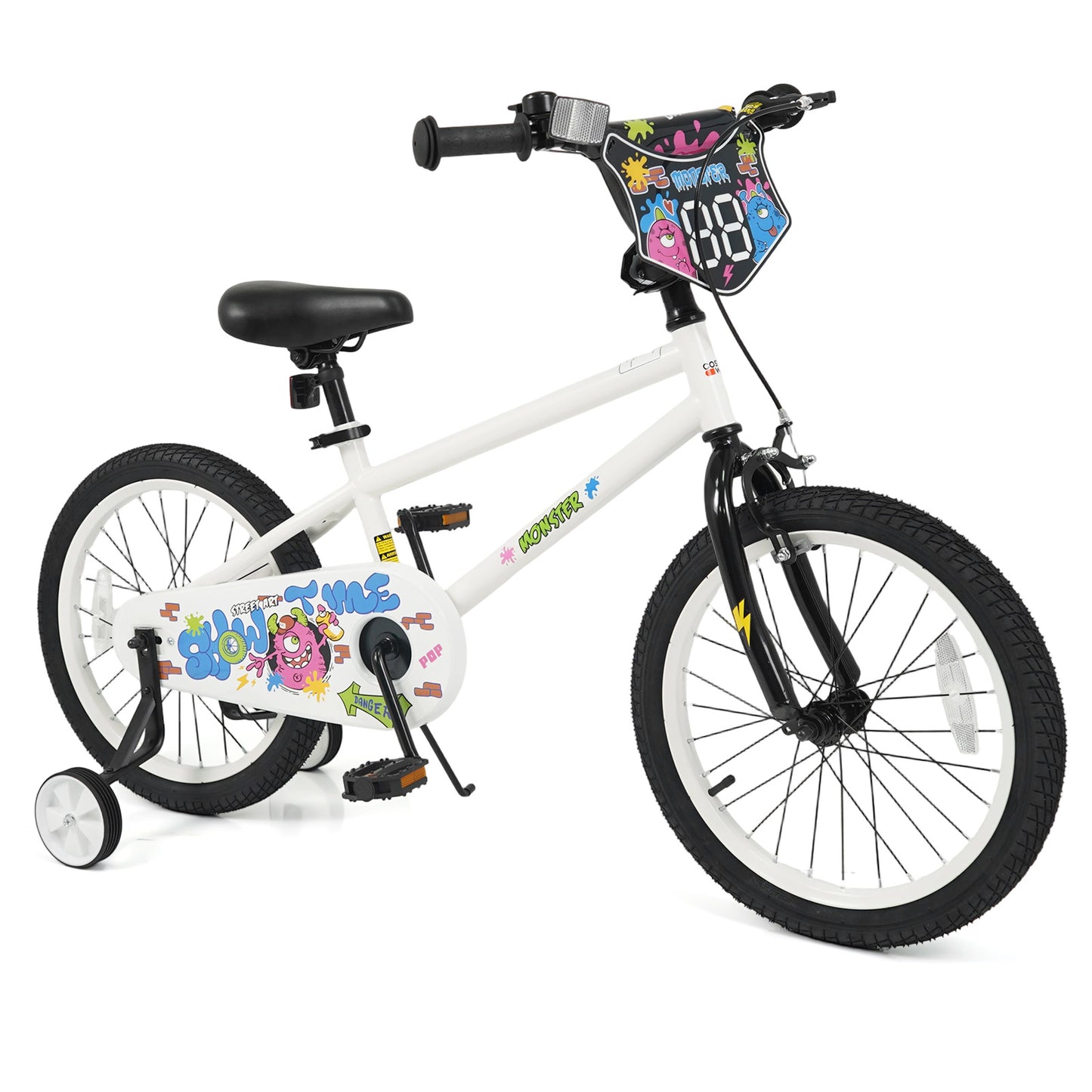 18 Inch Kids Bike with Training Wheels for Ages 4-8 Years Old White- Street Art Time, White Kids Bike White at Gallery Canada