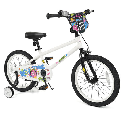 18 Inch Kids Bike with Training Wheels for Ages 4-8 Years Old White- Street Art Time, White Kids Bike White at Gallery Canada