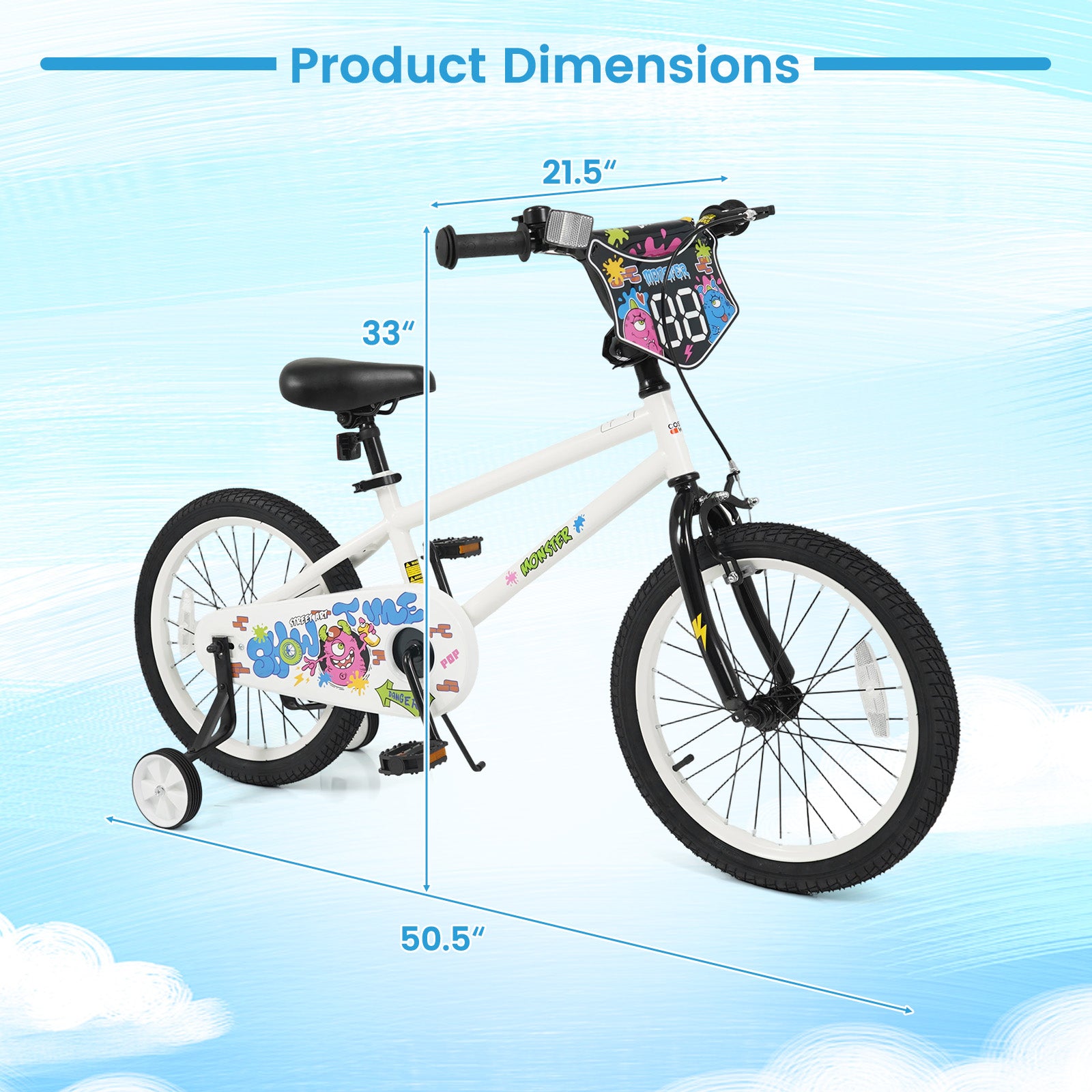 18 Inch Kids Bike with Training Wheels for Ages 4-8 Years Old White- Street Art Time, White Kids Bike at Gallery Canada