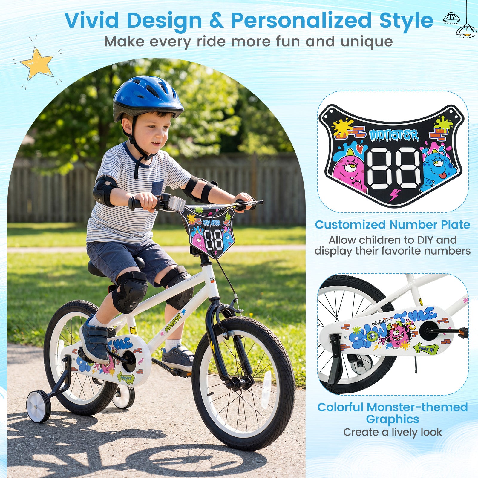 18 Inch Kids Bike with Training Wheels for Ages 4-8 Years Old White- Street Art Time, White Kids Bike at Gallery Canada