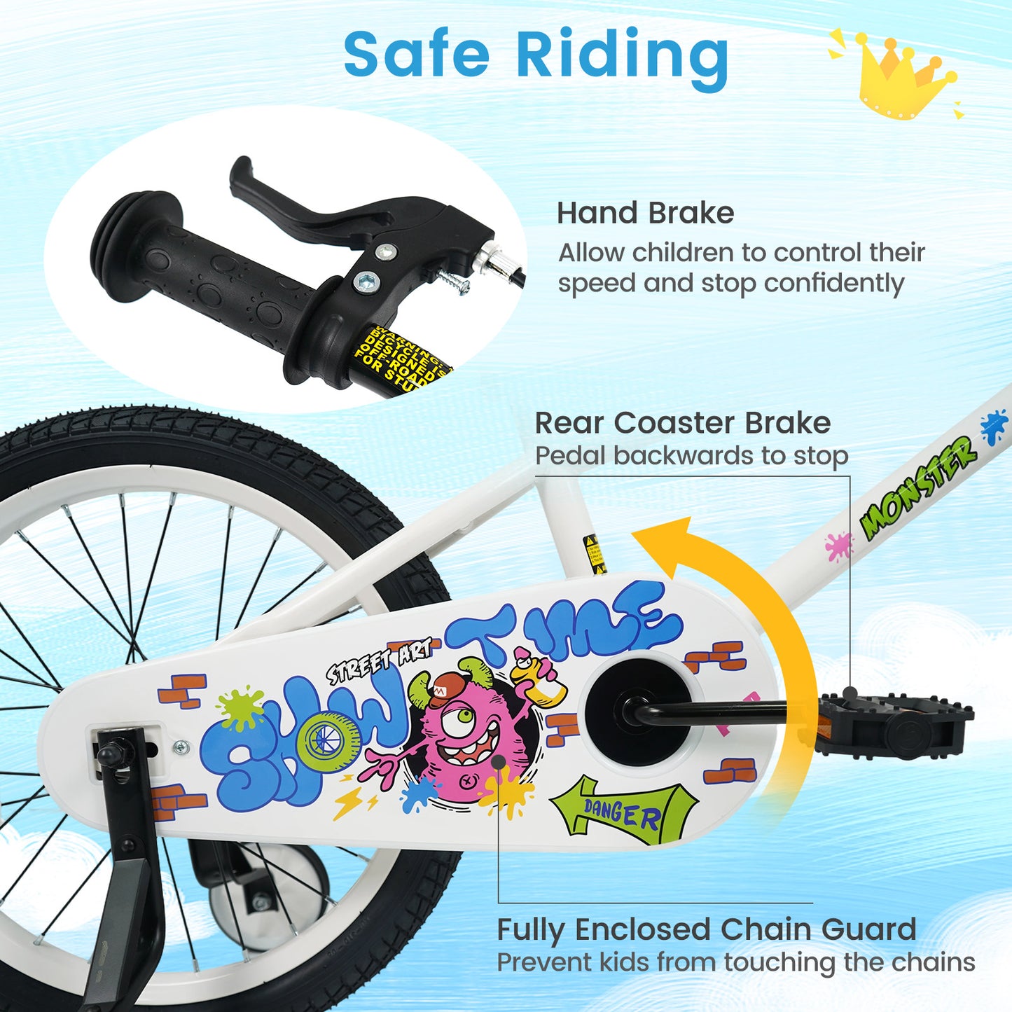 18 Inch Kids Bike with Training Wheels for Ages 4-8 Years Old White- Street Art Time, White Kids Bike at Gallery Canada