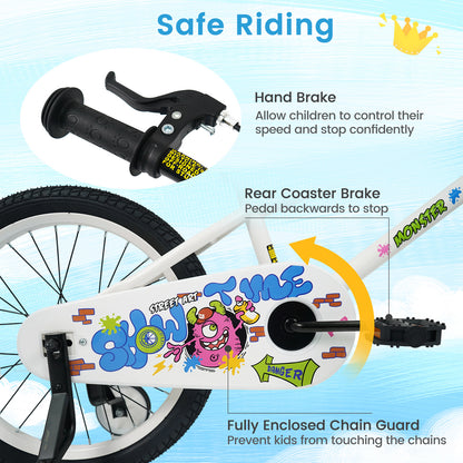 18 Inch Kids Bike with Training Wheels for Ages 4-8 Years Old White- Street Art Time, White Kids Bike at Gallery Canada