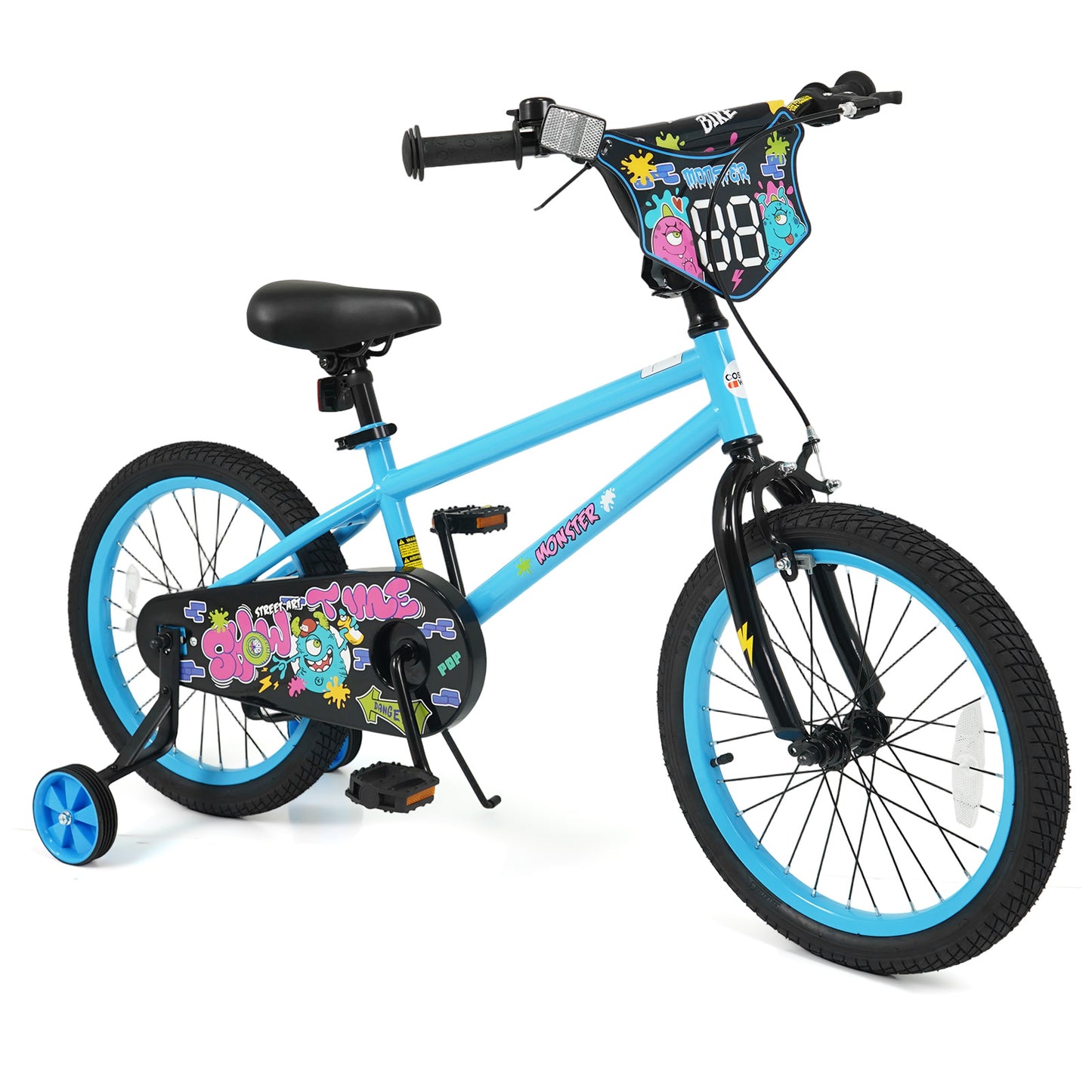 18 Inch Kids Bike with Training Wheels for Ages 4-8 Years Old Blue- Street Art Time, Blue Kids Bike at Gallery Canada