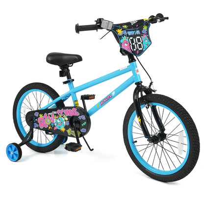 18 Inch Kids Bike with Training Wheels for Ages 4-8 Years Old Blue- Street Art Time, Blue Kids Bike at Gallery Canada