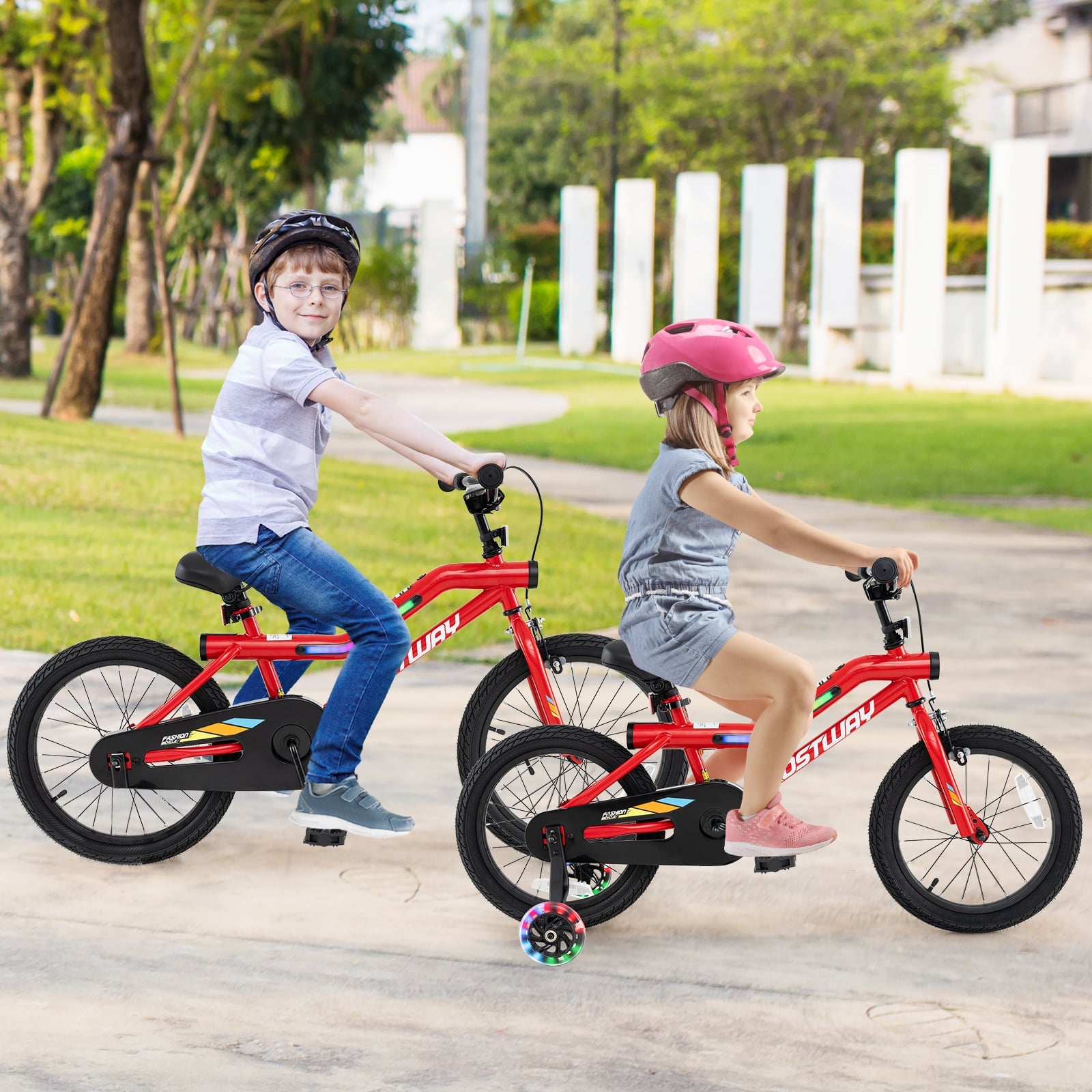 18 Inch Kids Bike, LED Lights, Adjustable Carbon Steel, 4-8 Years, Red Kids Bike at Gallery Canada