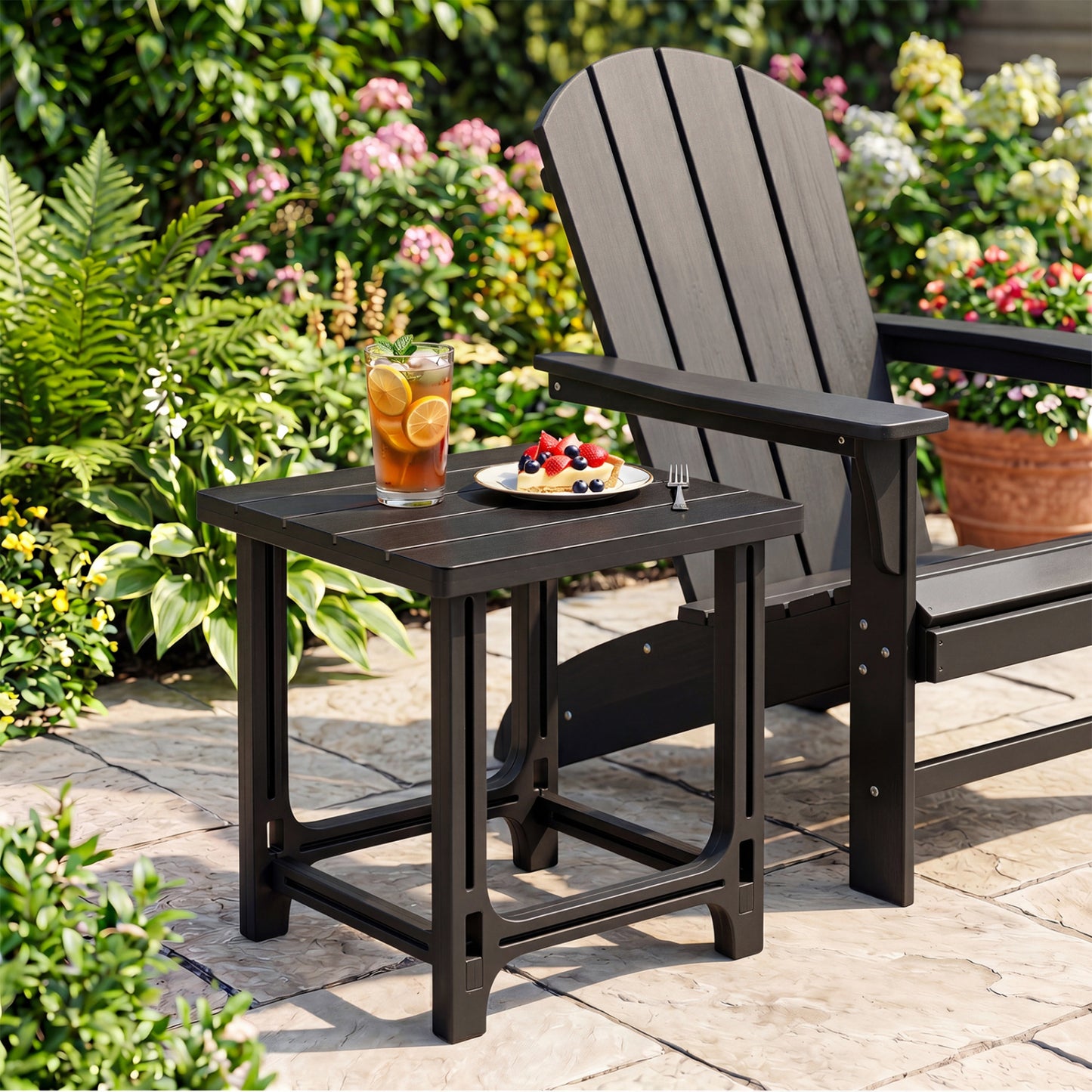 18 Inch Outdoor Adirondack Side Table, Black Patio Coffee Tables at Gallery Canada