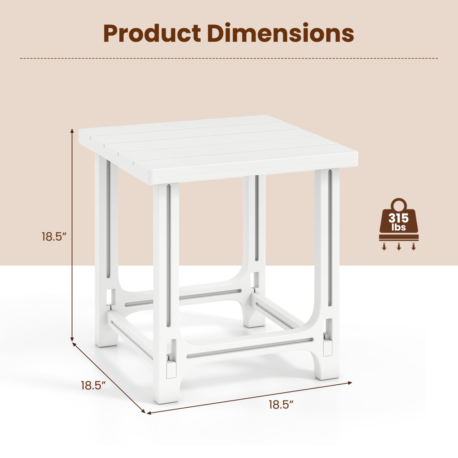 18 Inch Outdoor Adirondack Side Table, White Patio Coffee Tables at Gallery Canada