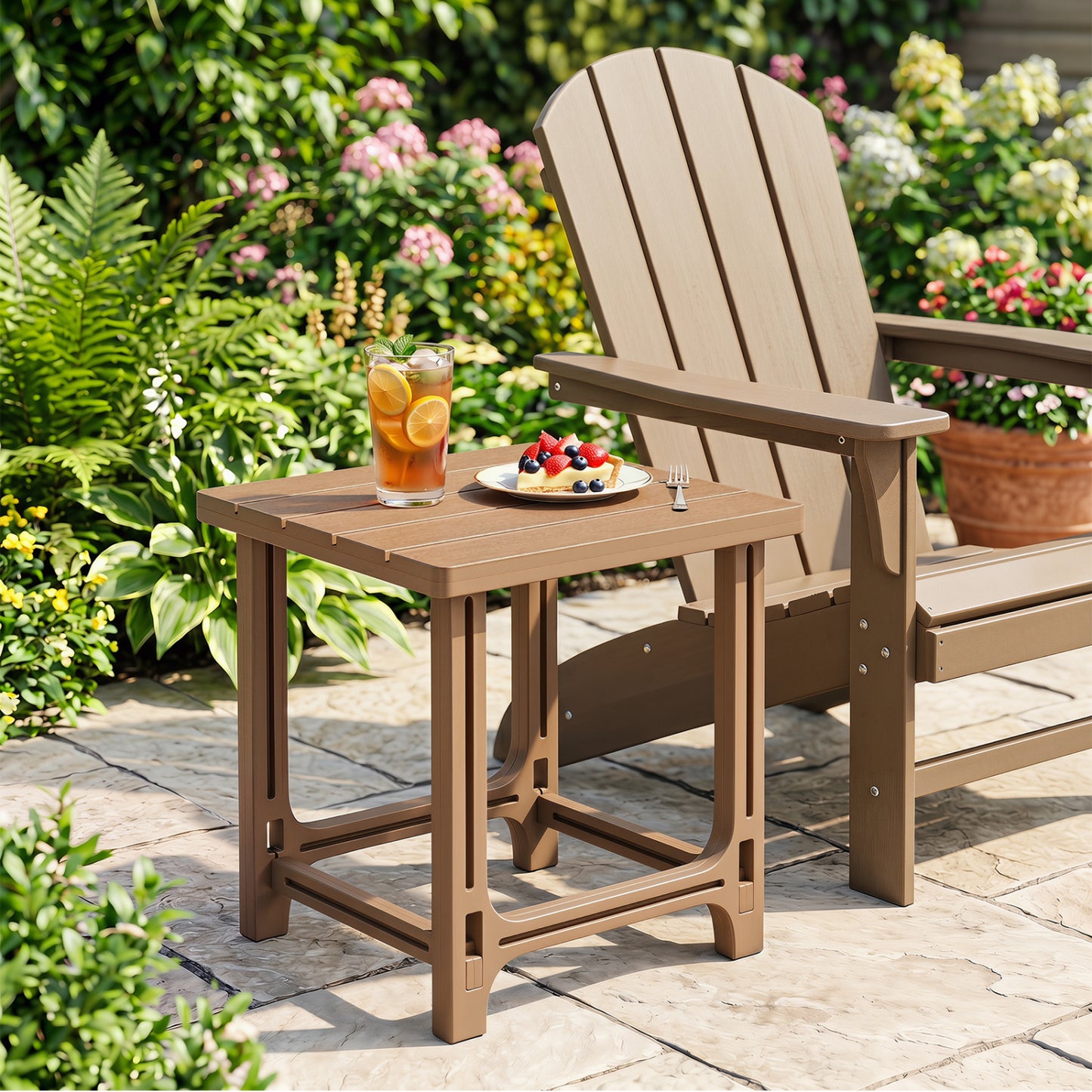 18 Inch Outdoor Adirondack Side Table, Brown Patio Coffee Tables at Gallery Canada