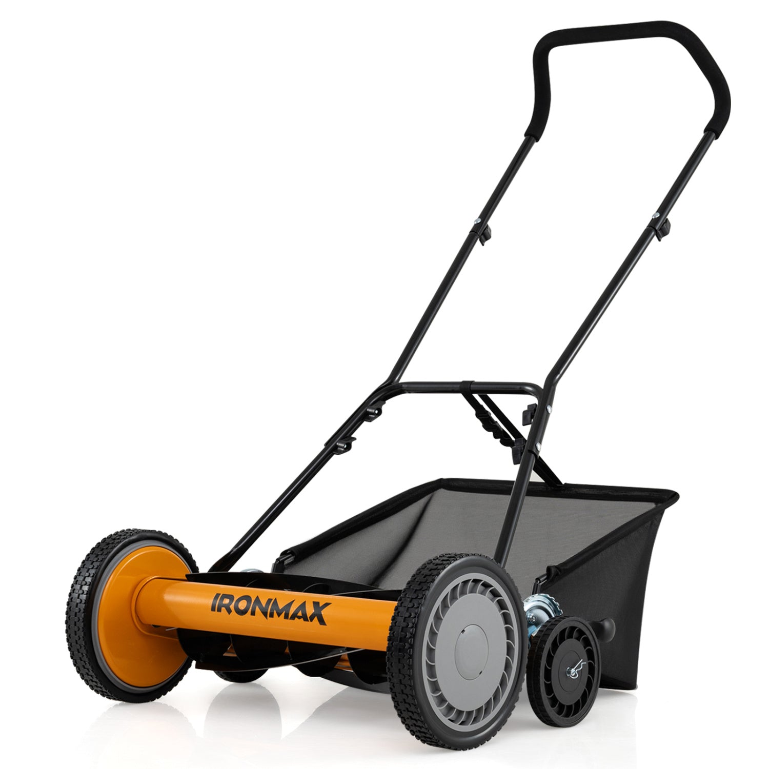 18 Inch Push Reel Mower, 4-Position Adjustable, Removable Grass Catcher, Orange Lawn Care Tools at Gallery Canada
