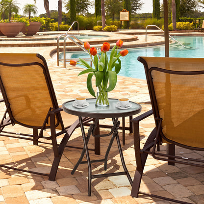 18-Inch Round Patio Side Table with Tempered Glass Top, Brown Patio Coffee Tables at Gallery Canada