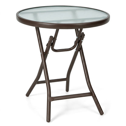 18-Inch Round Patio Side Table with Tempered Glass Top, Brown Patio Coffee Tables at Gallery Canada