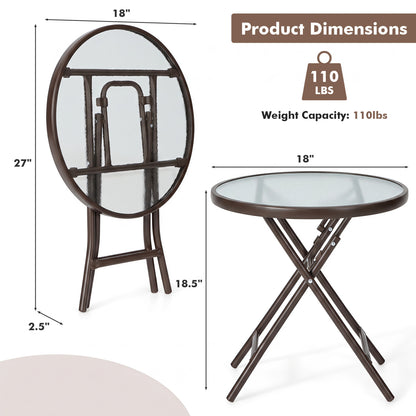 18-Inch Round Patio Side Table with Tempered Glass Top, Brown Patio Coffee Tables at Gallery Canada