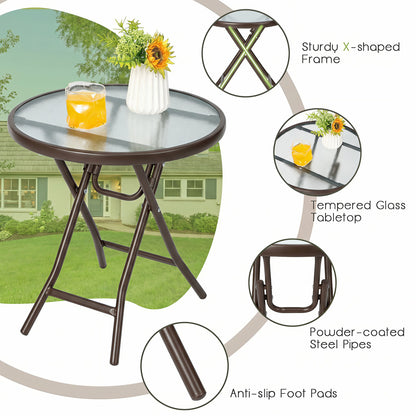 18-Inch Round Patio Side Table with Tempered Glass Top, Brown Patio Coffee Tables at Gallery Canada