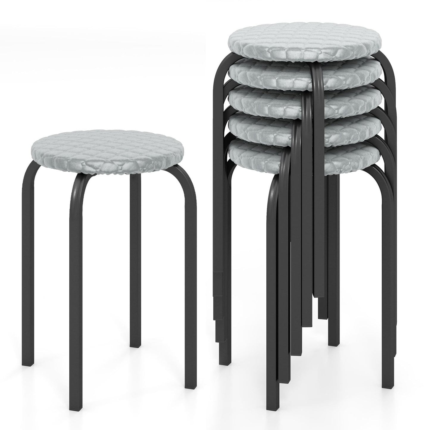 18in Round Stackable Stools, Set of 6, Removable Covers Bar Stools Rustic Brown and Black at Gallery Canada