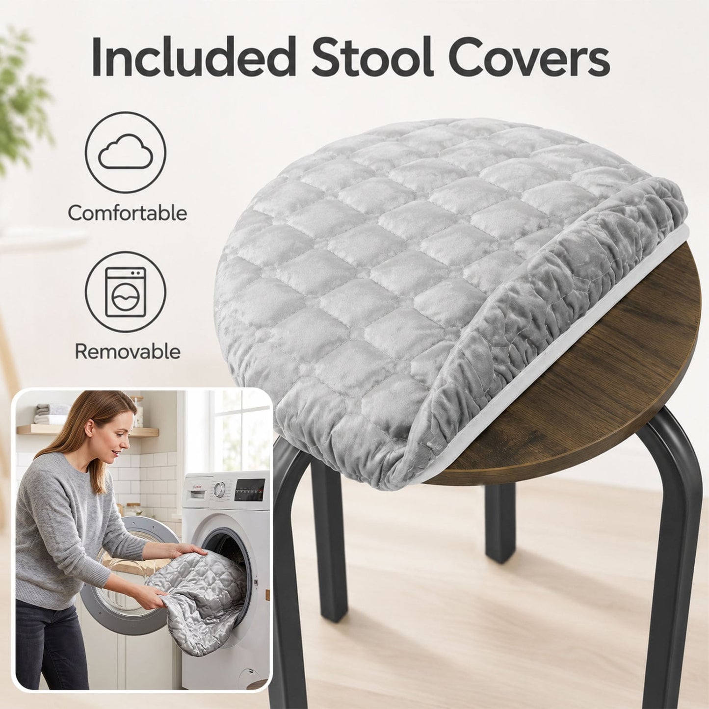 18in Round Stackable Stools, Set of 6, Removable Covers Bar Stools at Gallery Canada