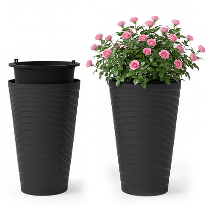 18" Tall Flower Pot Set of 2 with Insert Bucket, Black Raised Garden Beds at Gallery Canada