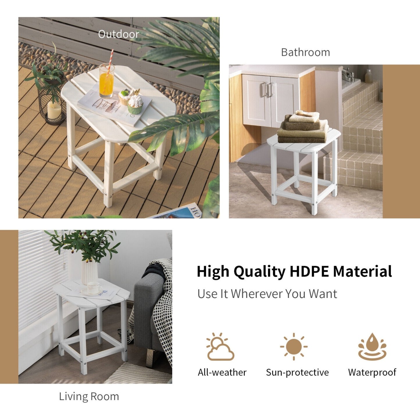 18 Inch Weather Resistant Side Table, Garden Patio Yard, White Patio Coffee Tables at Gallery Canada