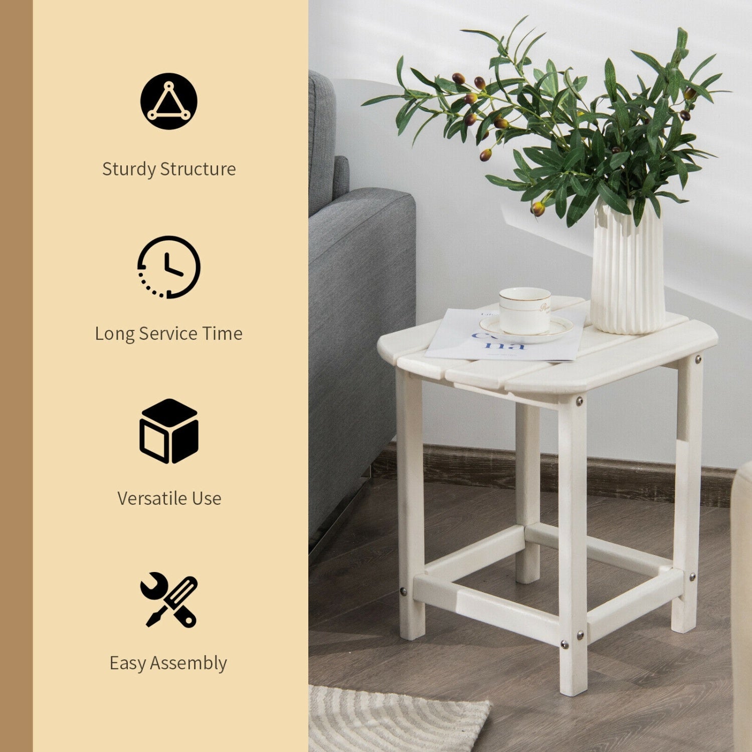 18 Inch Weather Resistant Side Table, Garden Patio Yard, White Patio Coffee Tables at Gallery Canada