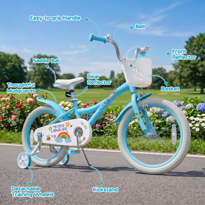 18 Inch Girls Bike with Basket, Blue Kids Bike at Gallery Canada