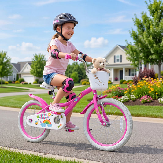 Girls Bike with Basket, Ages 4-8, Pink Kids Bike Pink at Gallery Canada