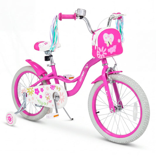 18" Girls Bike, Front Bag, Streamers, Ages 4-8, Pink Kids Bike Pink at Gallery Canada