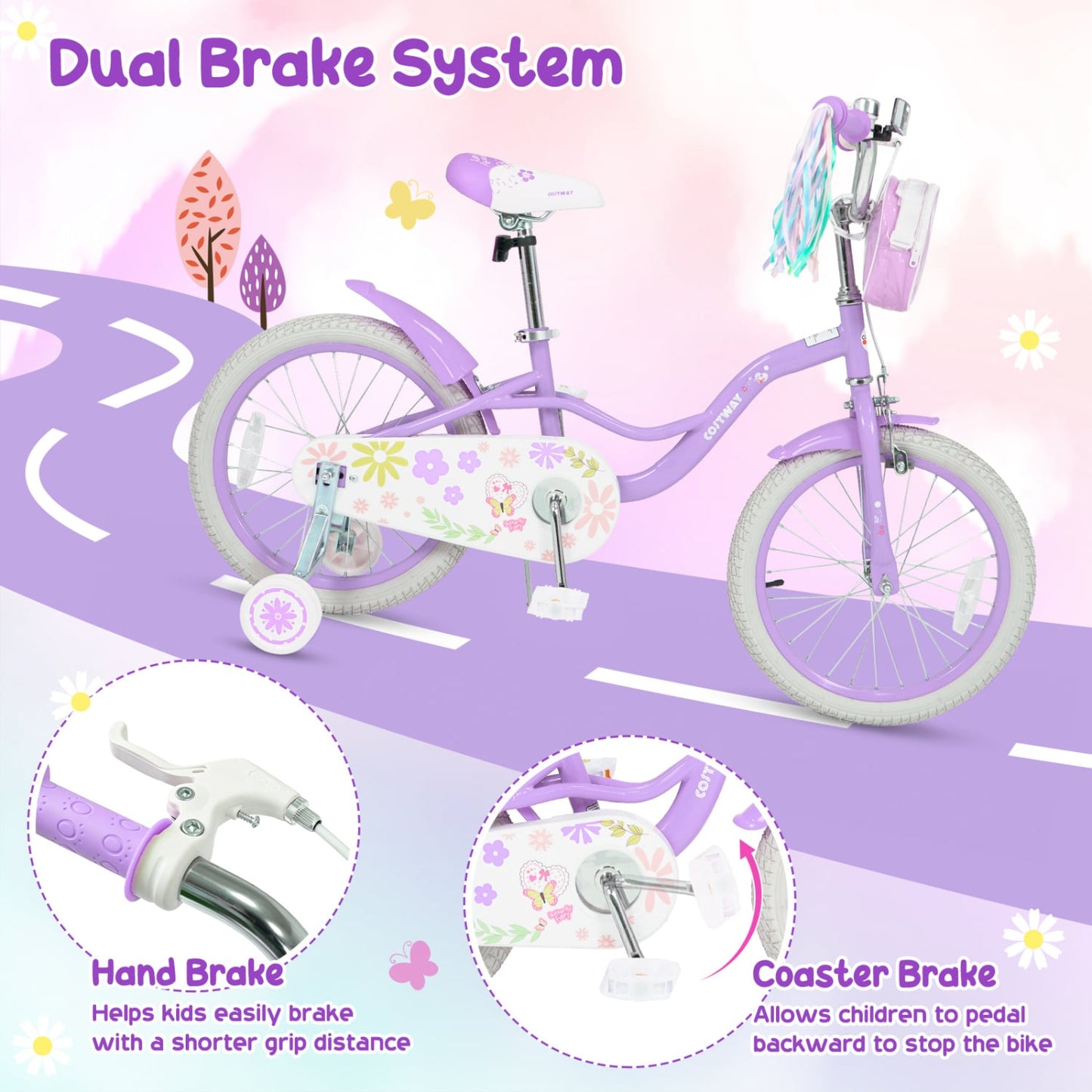 18 in Girls Bike with Front Bag, Purple Kids Bike at Gallery Canada