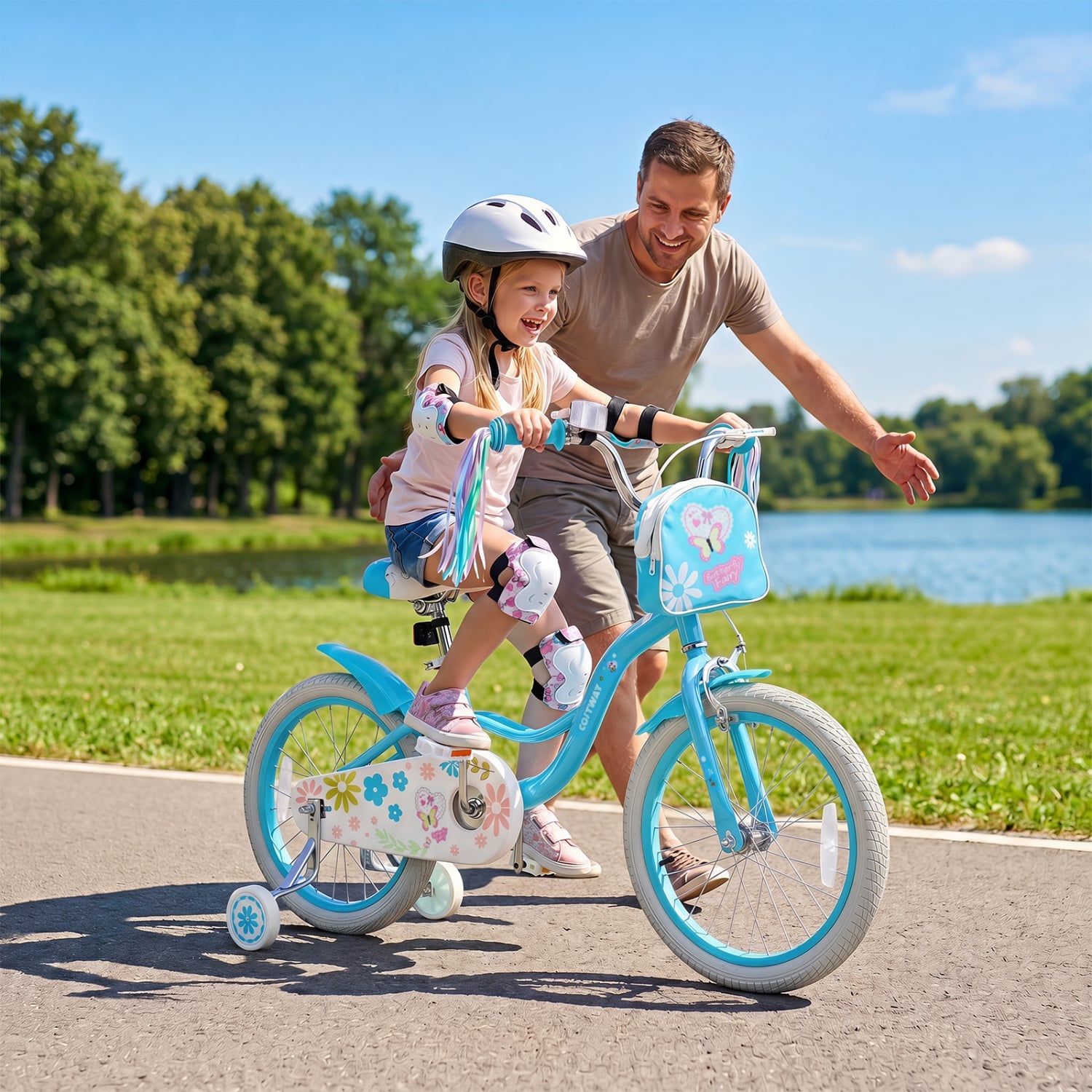 18-Inch Girls Bike, Front Bag & Streamers, Blue Kids Bike at Gallery Canada