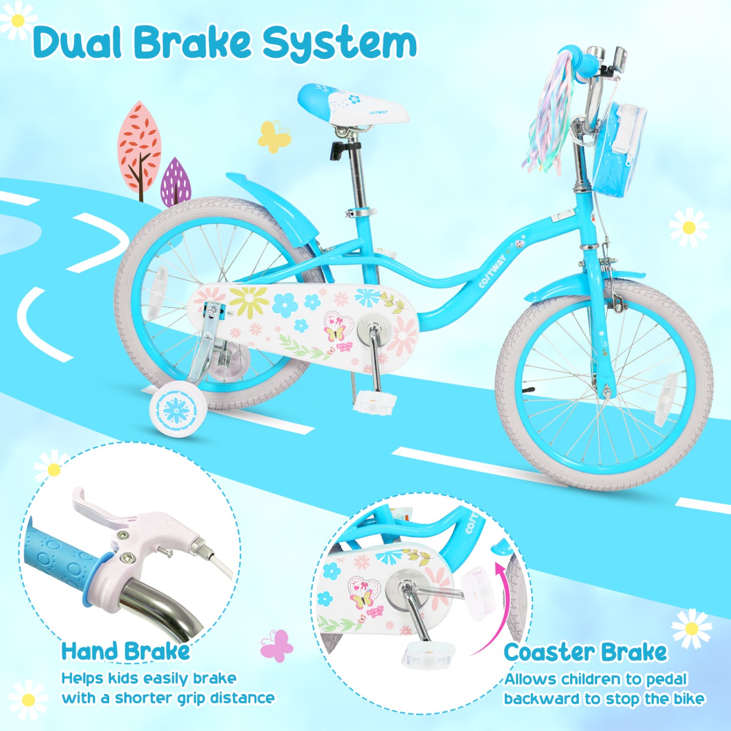 18-Inch Girls Bike, Front Bag & Streamers, Blue Kids Bike at Gallery Canada