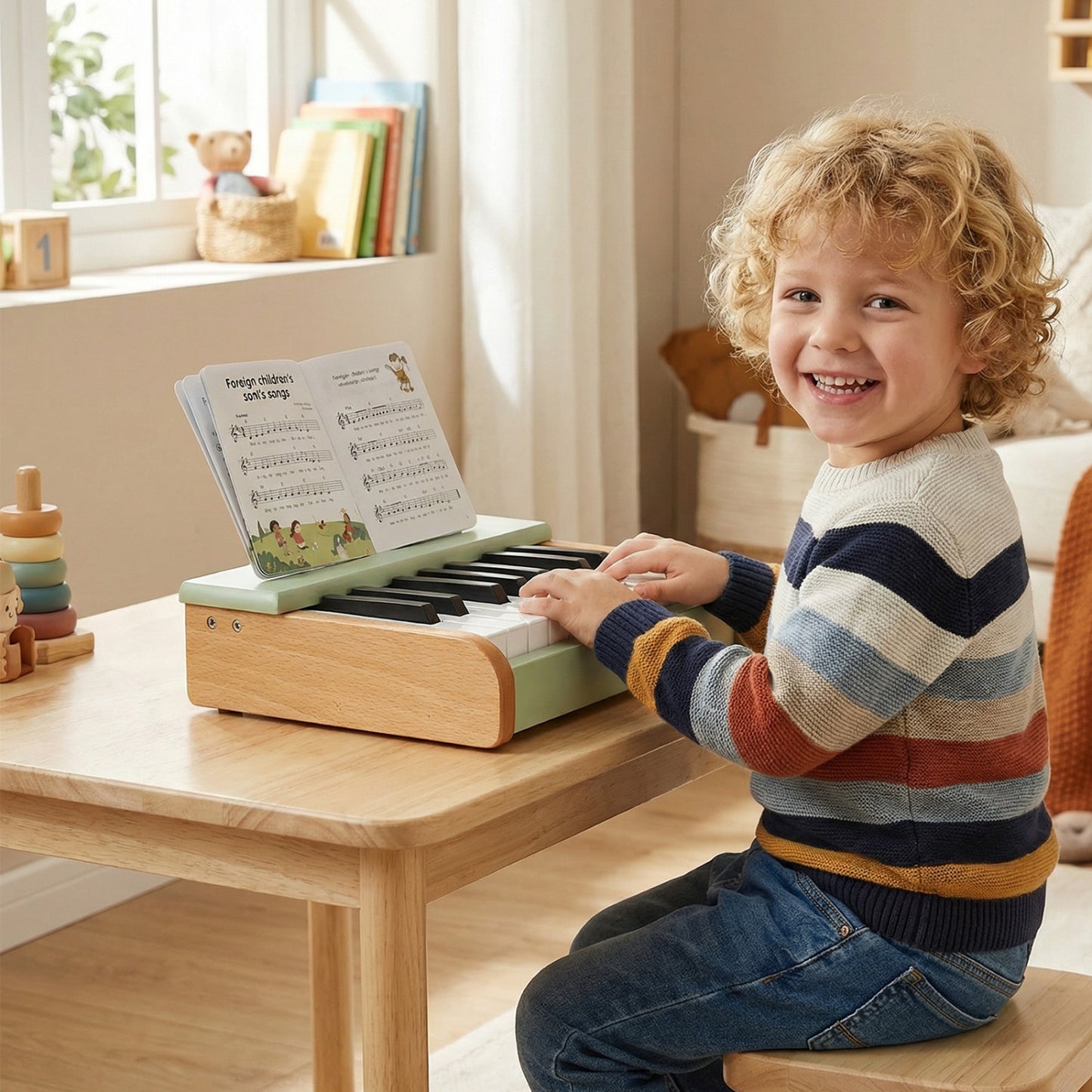 18 Keys Wooden Piano for Kids with Removable Music Stand, Green Pianos & Keyboards at Gallery Canada