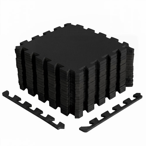 18 Pack Interlocking EVA Foam Floor Tiles with Boarders, Black