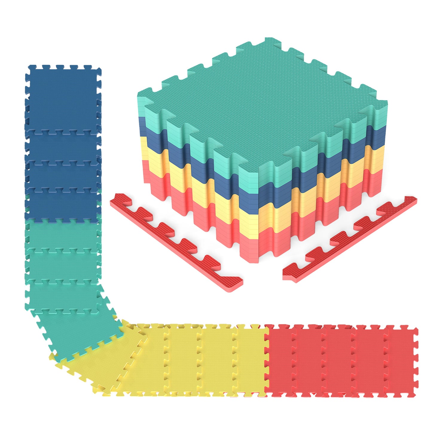 18 Pack Interlocking EVA Foam Floor Tiles with Boarders, Multicolor Decorative Fencing & Flooring at Gallery Canada