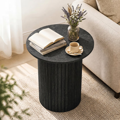 Table d'appoint ronde de 18" à cannelures, pied central en forme de tambour, noir