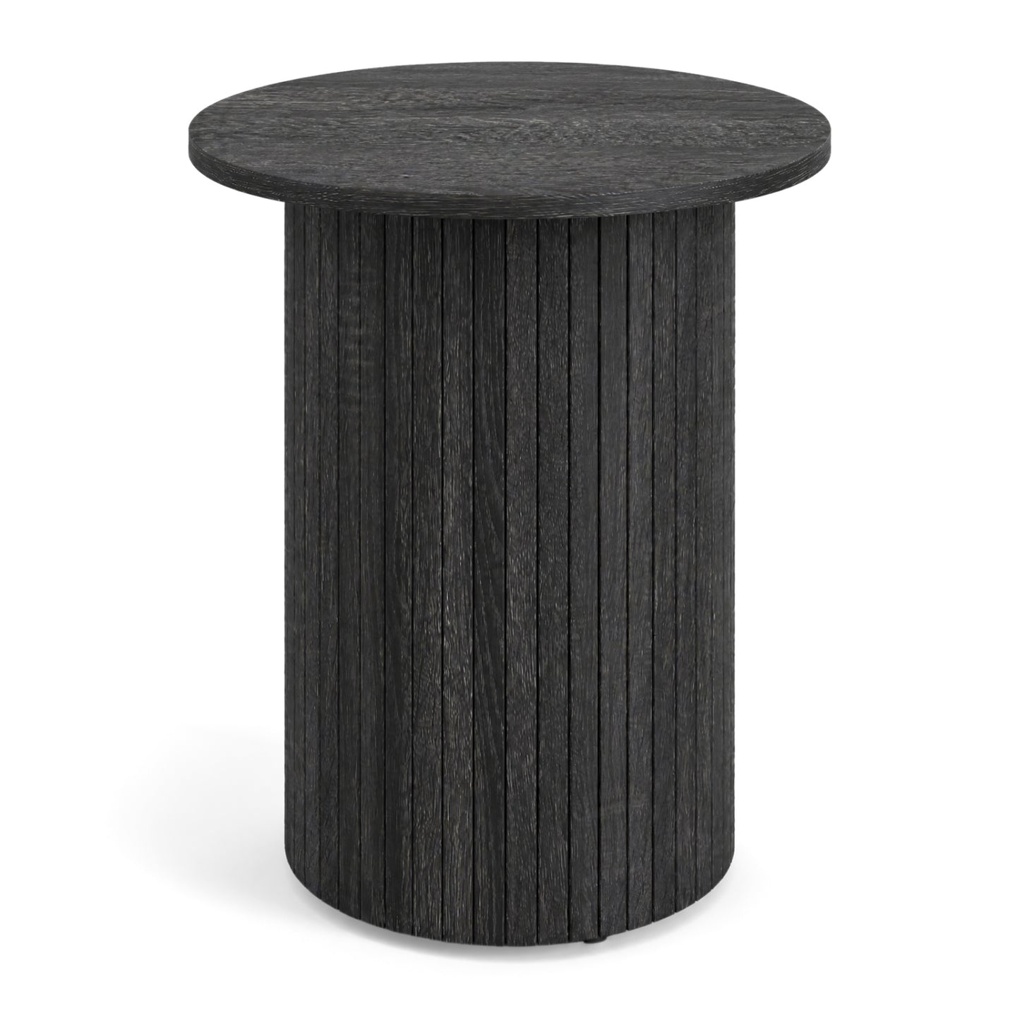 Table d'appoint ronde de 18" à cannelures, pied central en forme de tambour, noir