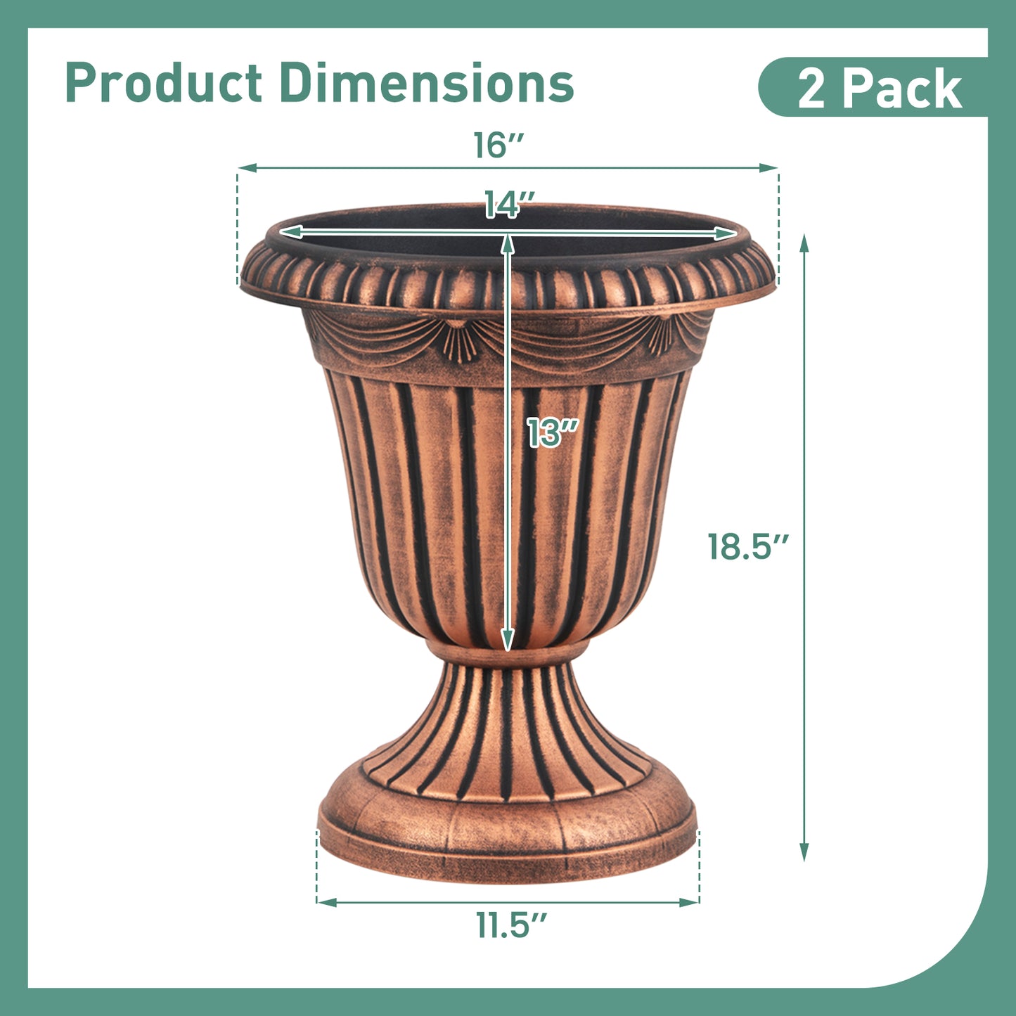 18 Inch Tall Vintage Planters, Set Of 2, Pedestal Base, Bronze Raised Garden Beds at Gallery Canada