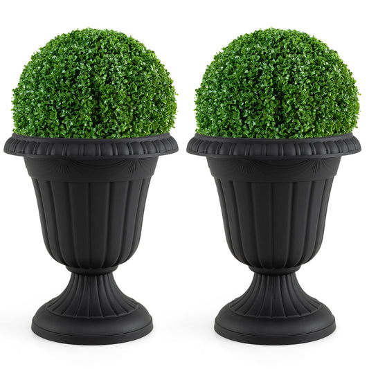 18 inch Tall Vintage Planters Set of 2 with Pedestal Base and Pre-marked Drain Hole, Black Raised Garden Beds Black at Gallery Canada