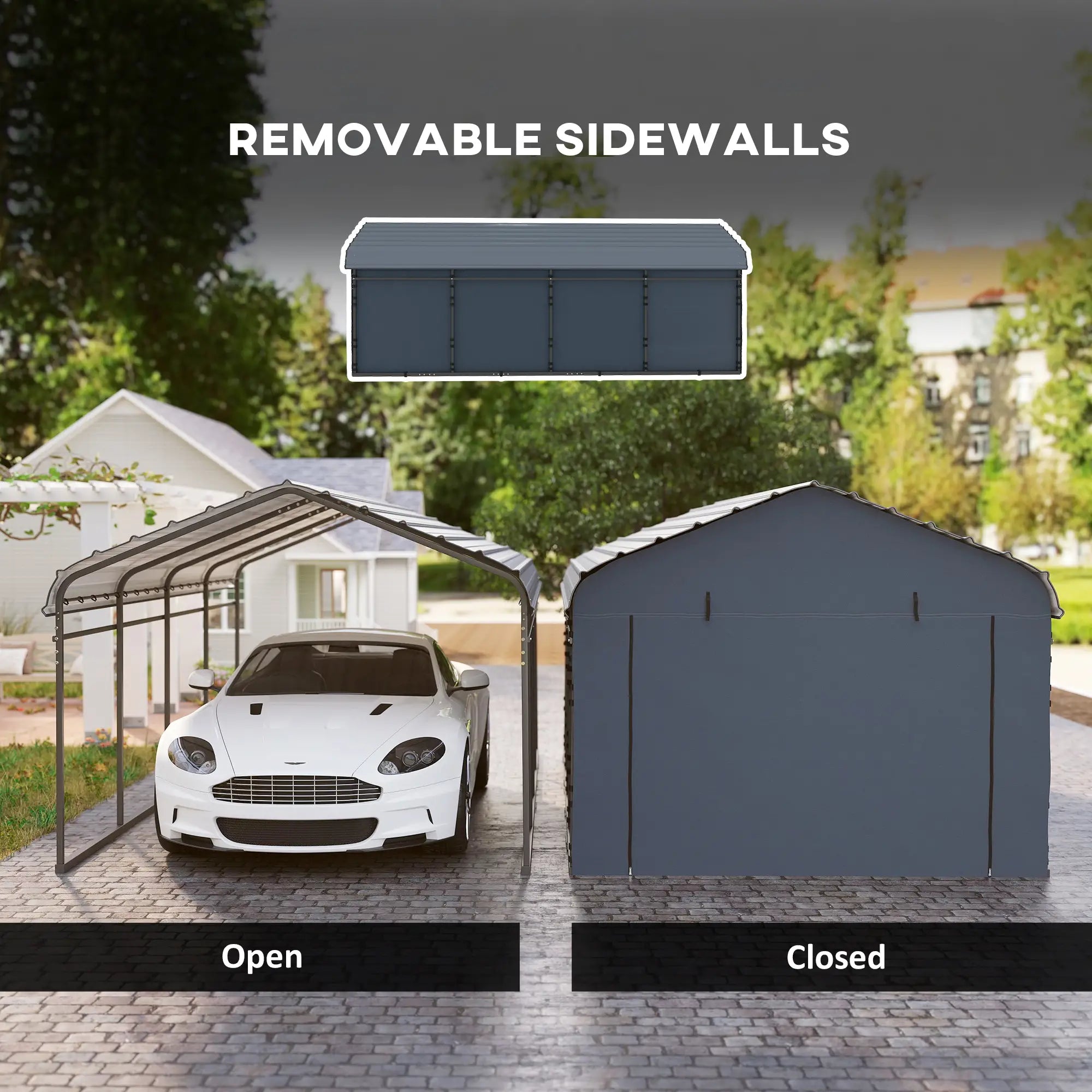 12' x 20' Metal Carport, Heavy Duty Garage Shelter, Dark Grey Car Shelters at Gallery Canada