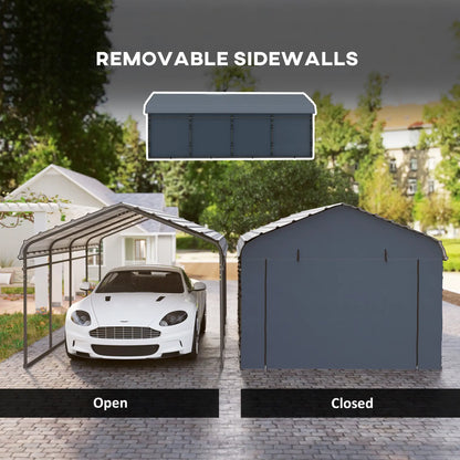 12' x 20' Metal Carport, Heavy Duty Garage Shelter, Dark Grey Car Shelters at Gallery Canada