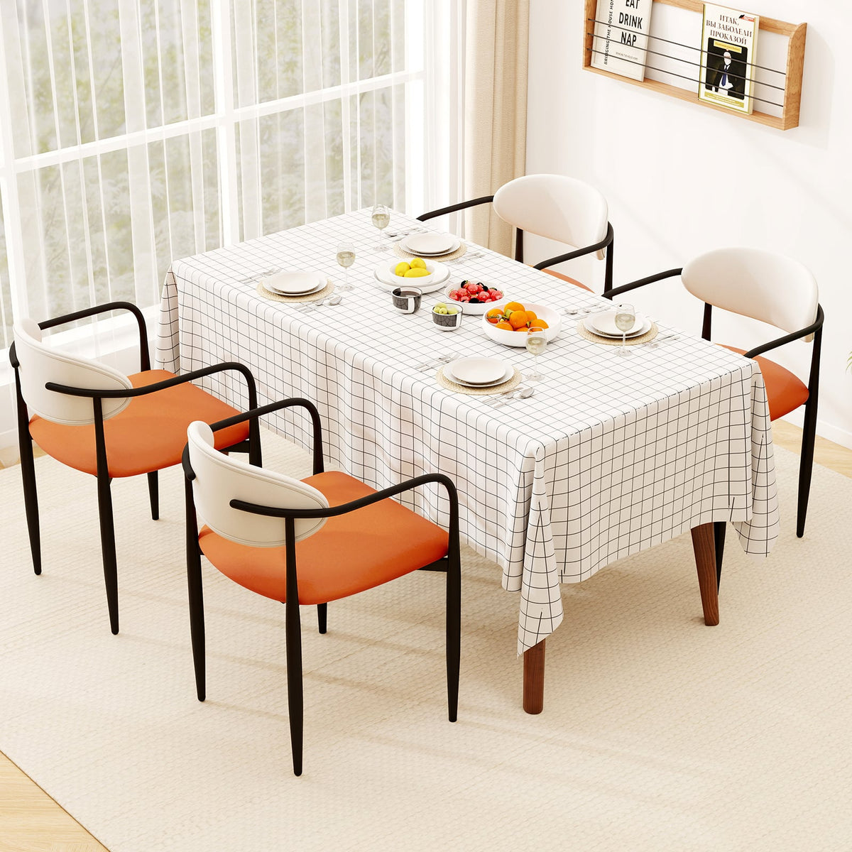 Modern Dining Chairs Set Of 2, Padded Seat, Curved Back, Orange Dining Chairs at Gallery Canada