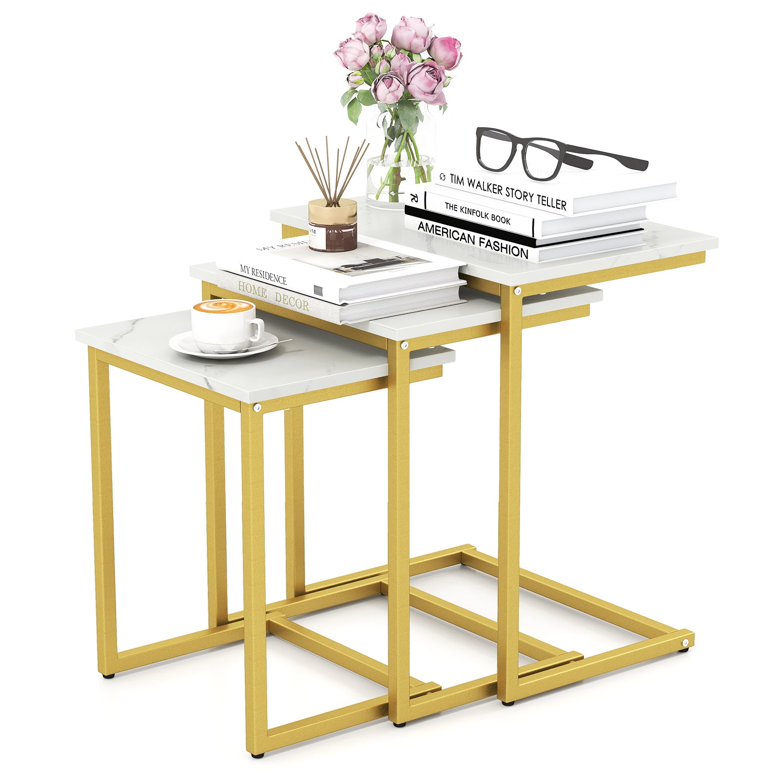 3 Piece Multifunctional Coffee End Table Set, White Living Room at Gallery Canada