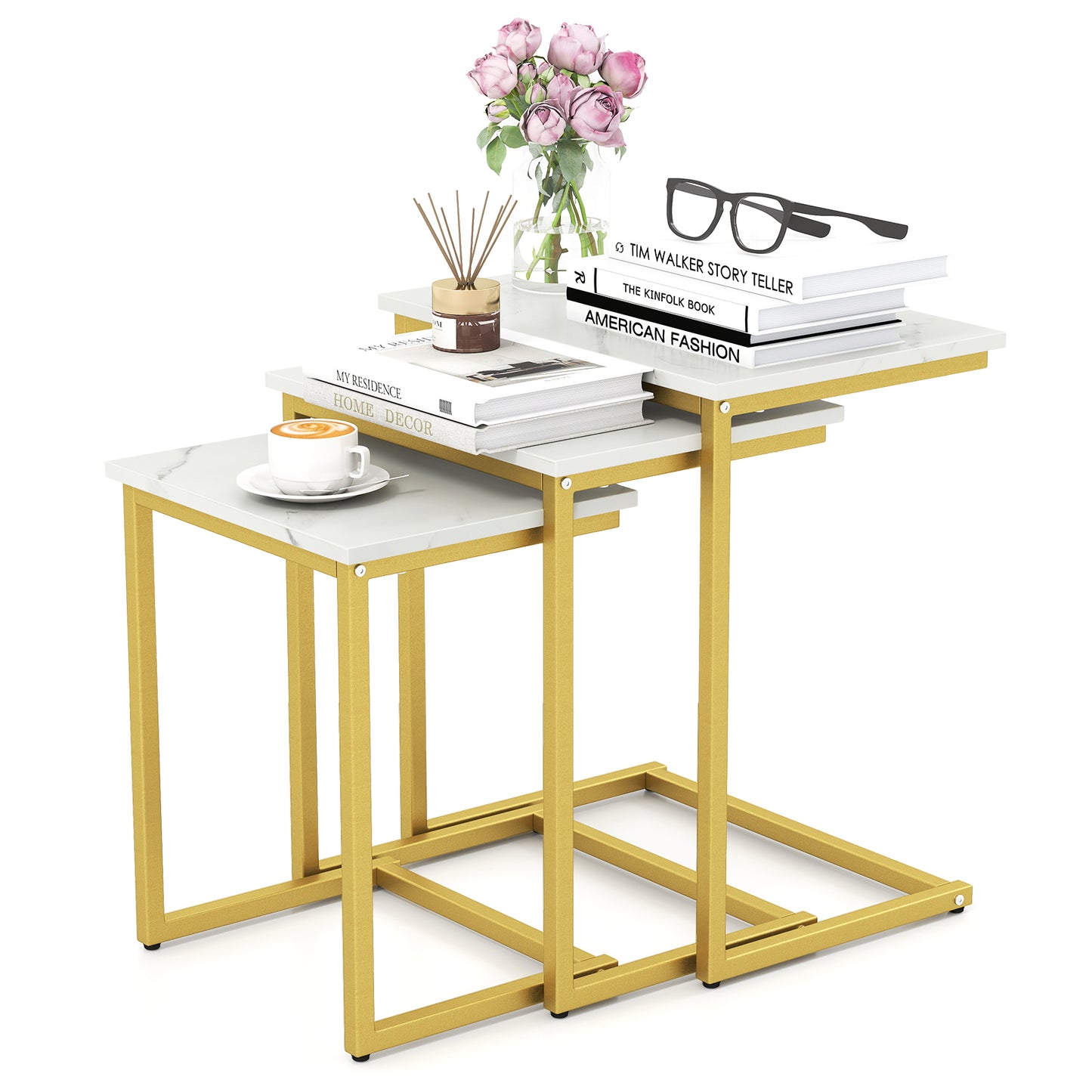 3 Piece Multifunctional Coffee End Table Set, White Living Room at Gallery Canada