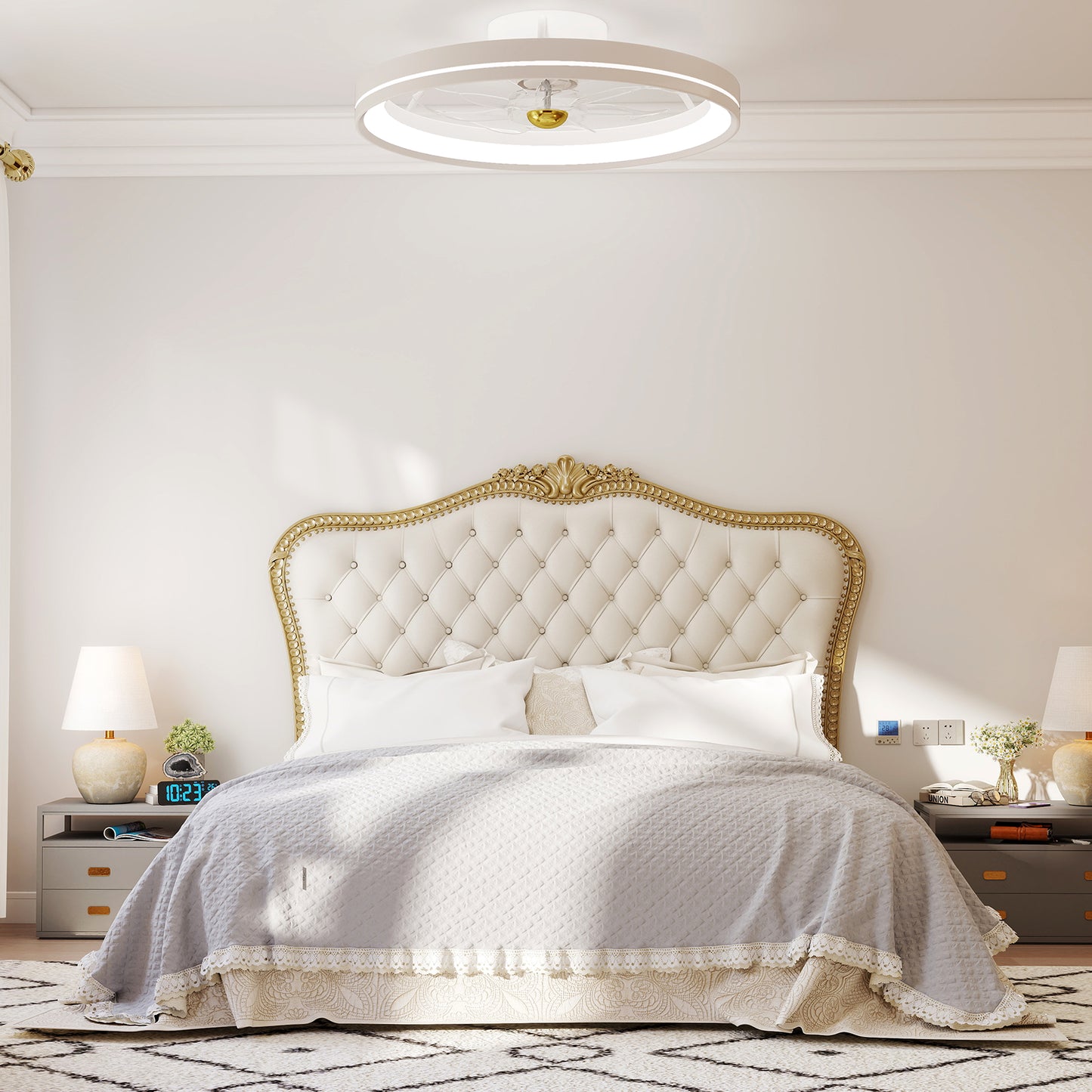 19 Inch Flush Mount Ceiling Fan, 3000-6500K Dimmable LED, White Ceiling Fans at Gallery Canada