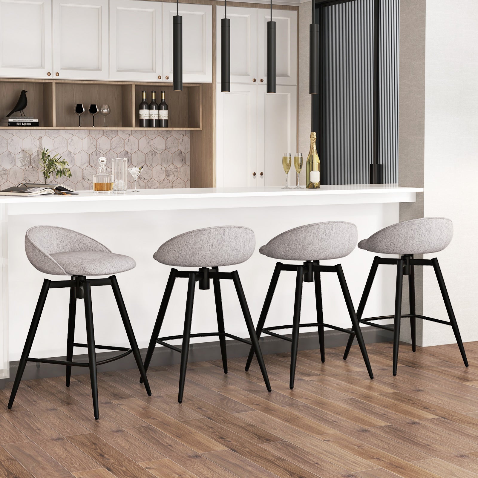 Upholstered Bar Stools Set of 2, With Footrest and Backrest, Gray Bar Stools at Gallery Canada