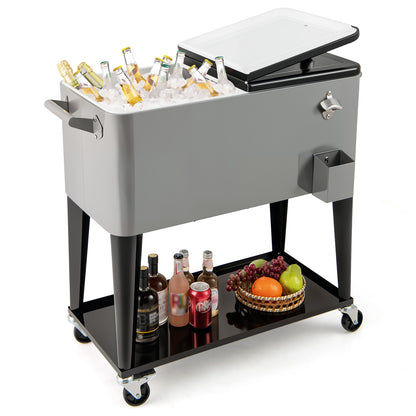 Portable Patio Cooler, With Storage Shelf And Bottle Opener, Gray Coolers Gray at Gallery Canada