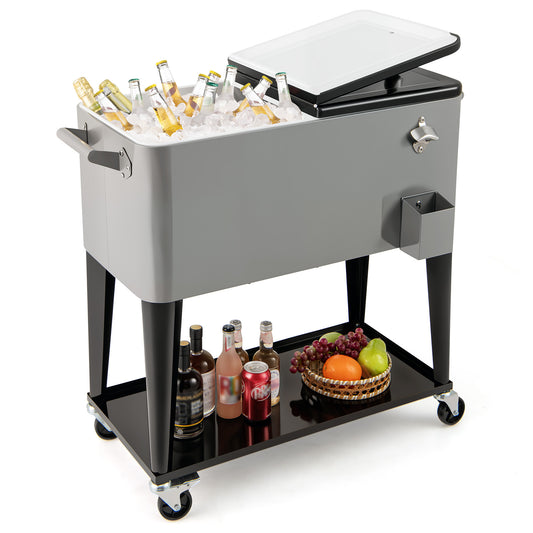 Portable Patio Cooler, With Storage Shelf And Bottle Opener, Gray Coolers Gray at Gallery Canada
