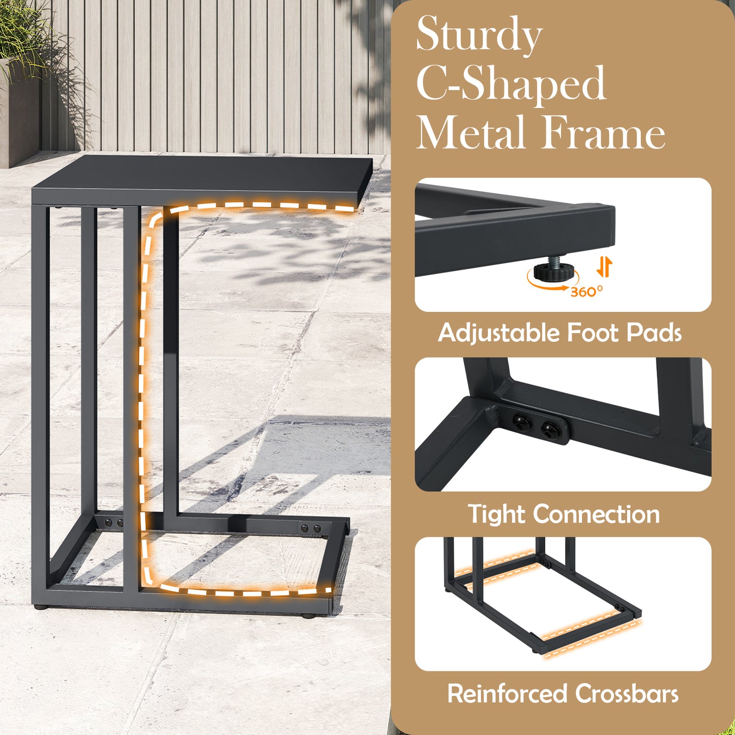 C-Shaped Side Table, Adjustable Foot Pads, Dark Gray End & Side Tables at Gallery Canada