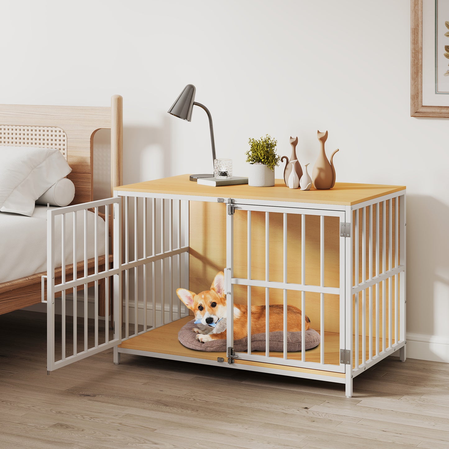 40 Inch Dog Crate Furniture With Dual Lockable Doors, Natural Dog Kennels at Gallery Canada