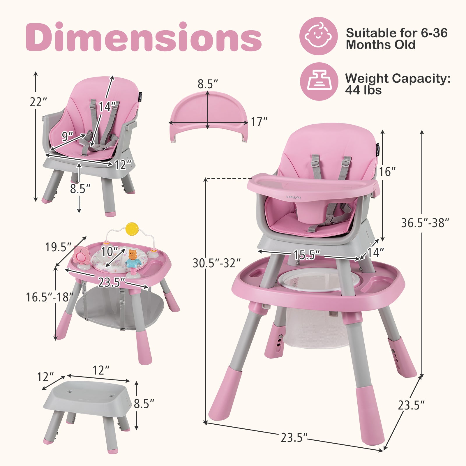 16-In-1 Baby High Chair With Activity Center, Booster Seat, Pink High Chairs at Gallery Canada